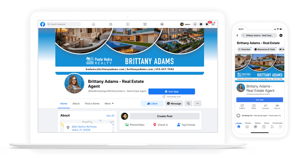 Facebook Business Page on laptop and phone